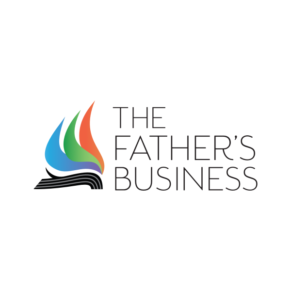 Logo of "the father's business" featuring a stylized flame above three curved lines.